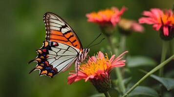 ai generado argynnis niobe fritillary mariposa en flor, cerca arriba ventral ver foto