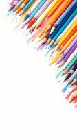AI generated Whimsical hues Colorful pens against a blank white backdrop Vertical Mobile Wallpaper photo