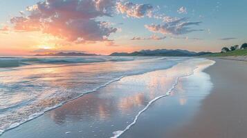 AI generated Beach at Sunset With Waves photo