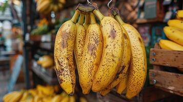 AI generated Ripe Bananas on Wooden Table photo