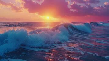 AI generated Sun Setting Over Ocean Waves photo