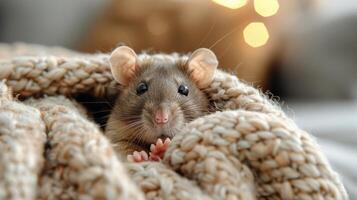 AI generated Curious Mouse Peeking Out From Under Blanket photo