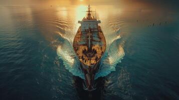 AI generated Large Ship Sailing in Open Ocean photo