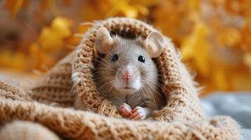 AI generated Curious Mouse Peeking Out From Under Blanket photo