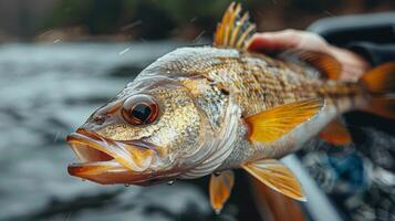 ai generado persona participación un pescado cerca arriba foto