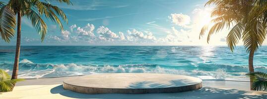 AI generated Beach Painting Featuring Round Bench photo