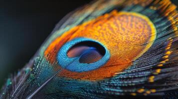 AI generated Close Up of a Peacocks Tail With Water Droplets photo