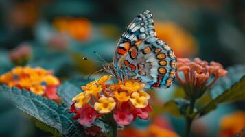 AI generated Colorful Butterfly Resting on Flower photo