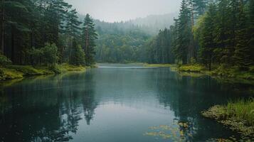 AI generated Water Body Surrounded by Trees and Grass photo