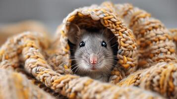AI generated Curious Mouse Peeking Out From Under Blanket photo