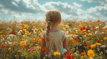 AI generated Little Girl Standing in Field of Flowers photo