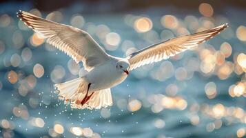 AI generated Seagull Flying Over Ocean photo