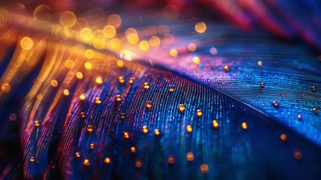 AI generated Close Up of a Peacocks Tail With Water Droplets photo