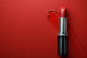 AI generated Red Lipstick With Heart Decoration photo