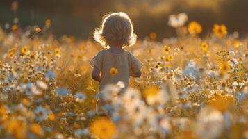 AI generated Little Girl Standing in Field of Flowers photo