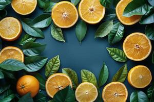 AI generated Group of Oranges on Green Leaves photo