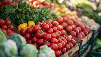 AI generated Variety of Vegetables Displayed at Market photo