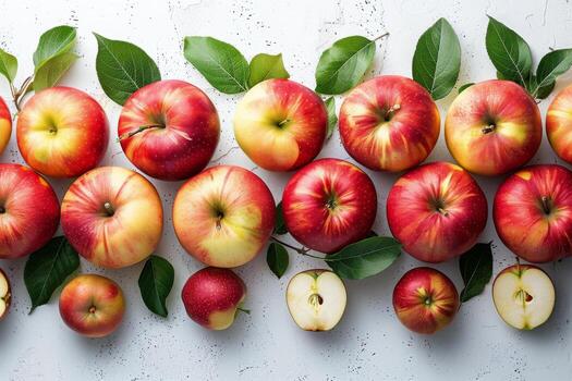 AI generated Group of Fresh Apples With Leaves photo
