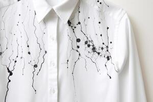 AI generated Indelible Pen and stain of black ink on white shirt. Generate AI photo
