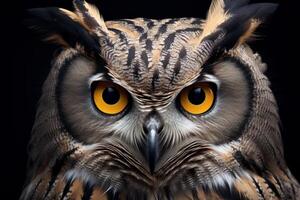AI generated Piercing Owl portrait eyes. Generate Ai photo