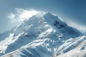 ai generado majestuoso cubierto de nieve montaña debajo azul cielo foto