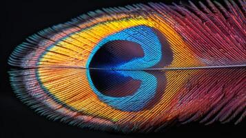 AI generated Close Up of a Peacocks Feathers Tail photo