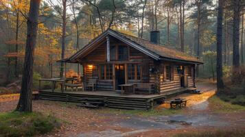 AI generated Cabin Surrounded by Forest photo