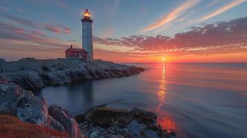 AI generated Lighthouse on Rocky Beach by the Ocean photo