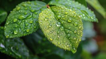 AI generated Green Leaf With Water Droplets photo