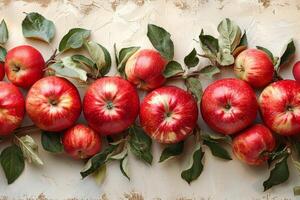AI generated Group of Fresh Apples With Leaves photo