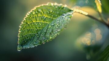 AI generated Green Leaf With Water Droplets photo