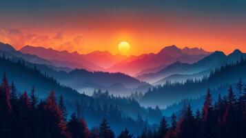 AI generated Sunset Over Mountain Range photo