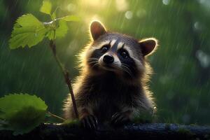 AI generated Playful Raccoon animal baby. Generate Ai photo