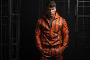 AI generated Uncomfortable Prisoner suit. Generate Ai photo