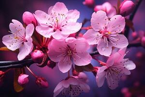 AI generated Fragrant Pink cherry flowers. Generate Ai photo