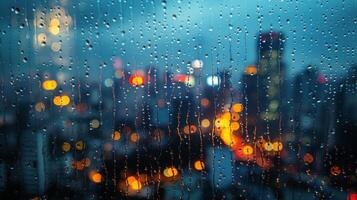 ai generado lluvia gotas en el ventana de un coche a noche foto