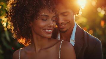 ai generado hombre y mujer sonriente a cada otro foto