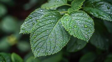 AI generated Green Leaf With Water Drops photo