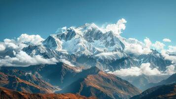 ai generado majestuoso montaña rango con nubes foto