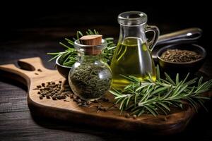 AI generated Robust Rosemary oil spices. Generate Ai photo