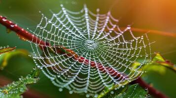 AI generated Close Up of Spider Web on Tree Branch photo