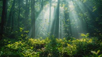 ai generado denso verde bosque lleno con arboles foto