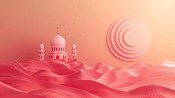 AI generated abstract minimalist background with mosque for Ramadan card with copy space photo