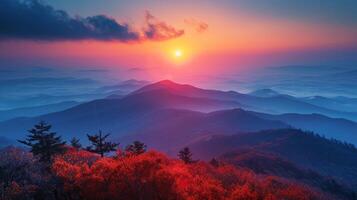 AI generated Sunset Over Mountain Range photo