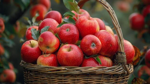 AI generated Basket Filled With Red Apples photo
