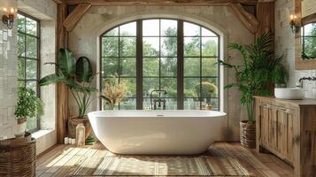 AI generated Luxurious Bathroom With Large Tub and Window photo