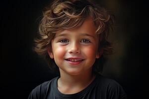 AI generated Innocent Smiling little boy. Generate Ai photo