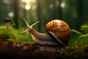 AI generated Slow-moving Nature snail on tree. Generate Ai photo