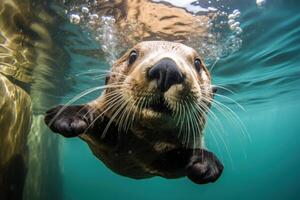 AI generated Playful Sea otter underwater. Generate Ai photo