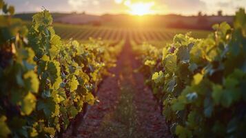 AI generated Sun Setting Over Vineyard photo